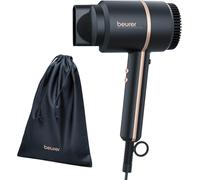Beurer HC 35 Secador de pelo, secador compacto con función iónica para un cabello brillante y suave, boquilla de peinado incluida, 1600-2000 W, Color Negro/Rosado, 1 Unidad
