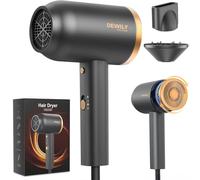Secador de Pelo Iónico con Difusor DEWILY 1800W - Secado Rápido con Botón Frío/Calor, Difusor Termostático, 3 Temperaturas y 2 Velocidades, Incluye Concentrador y para Rizos,Negro y Dorado