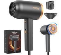 Secador de Pelo Iónico con Difusor DEWILY 1800W - Secado Rápido con Botón Frío/Calor, Termostático, 3 Temperaturas y 2 Velocidades, Incluye Concentrador y para Rizos,Polycarbonate, Negro y Dorado