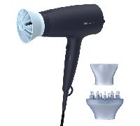 Philips Secador de Pelo Serie 3000, 2100w, 2 Accesorios, Boquilla Estrecha y Disfusor, Tecnologia ThermoProtect, BHD360/20, Negro