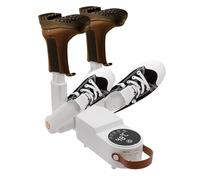 Secador de zapatos eléctrico, para 2 pares de zapatos, secadora de aire caliente a 360°, con temporizador de 4 niveles (30-120 min), altura ajustable, con caja de sal rosa y plegable (blanco, 220 V)