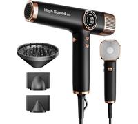 Faszin Secador de Pelo Profesional y Ligero con Motor de 110,000 RPM, Secado Rápido, 200 Millones de Iones, Bajo Ruido, Pantalla LED y 3 Boquillas Magnéticas, Ideal para el Hogar y el Salón