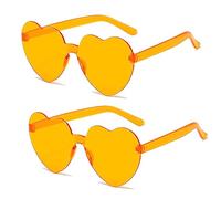 SECALIFE 2 gafas de sol vintage con forma de corazón, gafas de sol novedosas en forma de corazón, gafas de sol de moda sin montura para niñas y mujeres, playa, fiesta, cosplay, color naranja