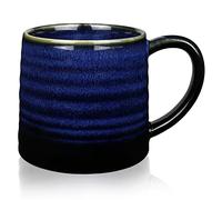 SECELES 500ml Tazas de café de cerámica hechas a mano, Tazas Grandes con mango grande para la oficina y el hogar, Bebidas frías y calientes, apto para microondas y lavavajillas (Azul estrellado)