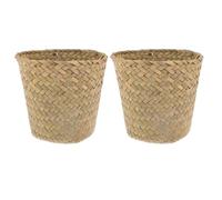 SECFOU 2 Piezas Cesto de Basura Mini Tejido de Paja Verde | Cesta Compacta de Almacenamiento, Uso Versátil y Ahorro de Espacio, Estilo Tejido para Dormitorio