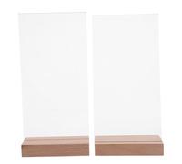SECFOU 2 piezas Soporte Vertical Acrílico Doble Ranura con Base Madera Exhibidor Mesa Forma para Menús Señalización Comercial Tienda Restaurante Cafetería Boda