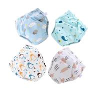 SECFOU 4 Pañales de Entrenamiento para Bebés Lavables y Reutilizables Pantalones Pañal de Algodón Transpirable Talla M Pack 4 Piezas Diseños Marinos y Animales Ideales para Uso