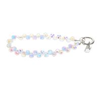 SECFOU Cadena Telefónica Decorativa para Teléfono Móvil Cuentas de Cristal Blanco y Cierre Fuerte, Correa para Muñeca y Accesorio para Bolso