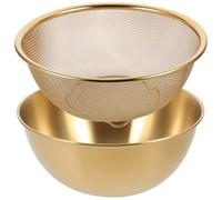 SECFOU Colador de Acero Inoxidable 2 Piezas 24 Cm, Cesta Escurridora y Colador Metálico de Malla Fina para Lavar Verduras y Arroz, Escurridor de Cocina Multifuncional para Uso Doméstico