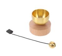 SECFOU Cuenco Tibetano Mini de Latón con Mazo y Base de Madera Instrumento de Meditación para Yoga Portátil Cuenco Sonoro para Relajación y Práctica Espiritual Juego Completo