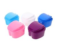 SECFOU Estuche para Dentaduras Postizas 5 Piezas Resistente a Fugas con Cesta Coladora, Caja Portátil de Plástico para Limpieza, Almacenamiento Compacto para Viaje en Colores,