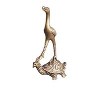 SECFOU Figura Decorativa Acabado Artesanal de Latón Diseño Retro de Grulla sobre Tortuga y Base Plana Dorada para Adorno de Escritorio en Casa