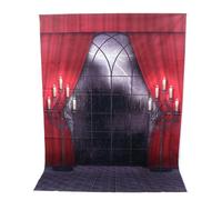 SECFOU Fondo Fotográfico de Halloween de Tela Diseño de Ventana de Castillo, Tamaño 150x210 Cm, para Decoración y Accesorios para Fotos en Fiestas Temáticas Interiores y Exteriores