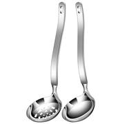 SECFOU Juego de Cucharas Mango Largo y Colador de Acero Inoxidable para Sopa Apto para Lavavajillas, Adecuado para y Restaurantes