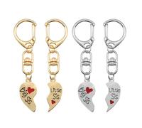 SECFOU Llavero Corazón Bordado Dorado y Plateado 2 Pares, Decoración de Llaves Pequeño para Mujeres y Niñas, Accesorio Elegante para Bolso y Obsequio Original