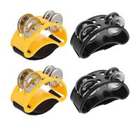 SECFOU Panderetas de Pie 4 Piezas Negro y Amarillo Doble Hilera de Cascabeles, Instrumento de Percusión para Batería y Juguetes Musicales de Percusión, Sacudidor de Pies para Uso