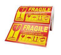 SECFOU Pegatinas de Advertencia Frágil Autoadhesivas 300 Unidades Etiquetas de Envío Manipular con Cuidado Adhesivo Fuerte para Embalaje Transporte y Mudanzas Rollo Flexible