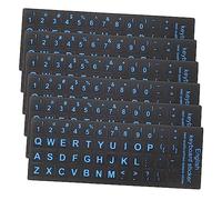 SECFOU Pegatinas para Teclado de Portátil Inglés Negras Letras Azules, Autoadhesivas, Superficie Esmerilada, 6 Piezas para Actualización y Protección en Oficina y Hogar
