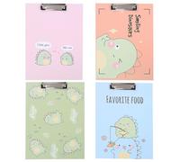 SECFOU Portapapeles A4 Multifuncional Diseño de Dibujos Animados Carpeta de Cartón Rígido 4 Piezas Azul Rosa Verde Naranja Sujetapapeles Ligero para Oficina y Escuela