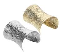SECFOU Pulsera Abierta Ajustable de Metal Diseño, Brazalete Vintage Largo Estilo Retro, Set de 2 Piezas en Color Cobre Antiguo y Plata Antigua, Joyería para Mujer Elegante y Duradera