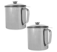 SECFOU Set de 2 Coladores de Aceite de Acero Inoxidable con Tapa y Capacidad de 1.3l, Recipiente para Grasa con Colador Adecuado para Cocina Doméstica