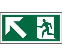 Seco Fire Exit - Arrow Pointing Up & Left & Man Running Left Pictogram Sign, 200mm x 100mm - 1mm Semi Rigid Plastic