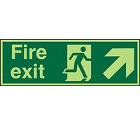 Seco Fire Exit - Fire Exit, Man Running Right, Arrow Pointing Up & Right Sign, 300mm x 100mm - Photoluminescent 2mm Acrylic