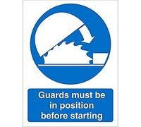 Seco Letrero con texto en inglés "Guards Must Be in Position Before Starting", 200 mm x 300 mm, plástico semirrígido de 1 mm