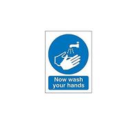 Seco Letrero con texto en inglés "Now Wash Your Hands", 150 mm x 200 mm, vinilo autoadhesivo