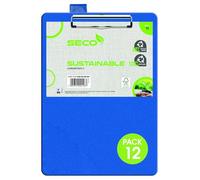 Seco Portapapeles con cubierta de PVC A4+ con clip resistente, color azul (paquete de 12)