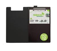 Seco Portapapeles A4 ECO con cubierta de PVC plegable con clip resistente, color negro (paquete de 12)