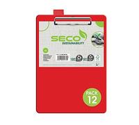 Seco Portapapeles A4 ECO cubierto de PVC con clip resistente, color rojo (paquete de 12)