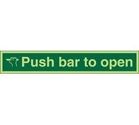 Seco Push Bar to Open Sign, 300mm x 50mm - Photoluminescent Self Adhesive Vinyl,black