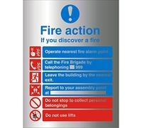 Seco Señal de advertencia Fire Action - If You Discover A Fire With Do Not Use Lifts, 210 mm x 300 mm - 1,5 mm compuesto de aluminio cepillado