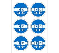 Seco Señal de pictograma de cinturón de seguridad, 60 mm de diámetro (hoja de 6), vinilo autoadhesivo