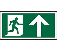 Seco Señal de pictograma Fire Exit con texto en inglés "Man Running Right & Arrow Pointing Up", 300 mm x 150 mm, vinilo autoadhesivo