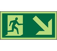 Seco Señal de pictograma Fire Exit - Man Running Right & Arrow Pointing Down & Right, 200 mm x 100 mm - Vinilo autoadhesivo fotoluminiscente