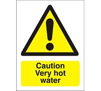 Seco Señal de precaución con texto en inglés "Very Hot Water", 200 mm x 300 mm, vinilo autoadhesivo
