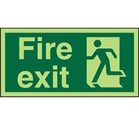 Seco Señal de salida de fuego y hombre corriendo a la izquierda, 200 mm x 100 mm, vinilo autoadhesivo fotoluminiscente, 200 mm x 100 mm, verde y negro