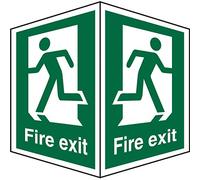 Seco Señal de salida de incendios - Man Running Different Directions & Fire Exit With Two Faces Sign, 200 mm x 300 mm, plástico semirrígido de 1 mm