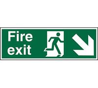 Seco Señal de salida de incendios, salida de incendios, hombre corriendo derecha, flecha apuntando hacia abajo y derecha, 600 mm x 200 mm, plástico semirrígido de 1 mm