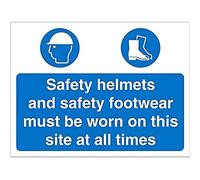 Seco Señal de seguridad con los cascos y calzado de seguridad que debe ser usado en este sitio en todo momento, 600 mm x 450 mm, espuma de PVC de 3 mm