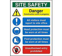 Seco Señal de seguridad del sitio, peligro de construcción, trabajo en progreso, 600 mm x 800 mm, tablero estriado de 4 mm