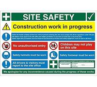 Seco Señal de seguridad del sitio, trabajo de construcción en progreso, 600 mm x 400 mm, tablero estriado de 4 mm
