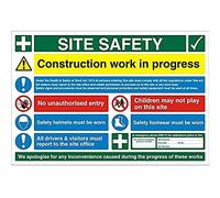 Seco Señal de seguridad del sitio, trabajo de construcción en progreso, 900 mm x 600 mm, tablero estriado de 4 mm