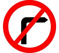 Seco Señal de tráfico con pictograma "No Right Turn Pictogram", 450 mm x 450 mm, compuesto de aluminio de 3 mm