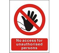 Seco Señal de vinilo autoadhesivo con texto en inglés "No Access For Unauthorised Persons", 300 mm x 400 mm