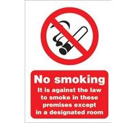 Seco Señal de vinilo autoadhesivo con texto en inglés "No Smoking - It Is Against The Law To Smoke In These Premises Excepcept In A Designated Room", tamaño A5 (148 mm x 210 mm)