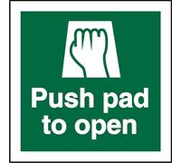 Seco Señal de vinilo autoadhesivo con texto en inglés "Push Pad to Open", 150 mm x 150 mm
