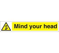 Seco Señal de vinilo autoadhesivo con texto "Mind Your Head", 600 mm x 100 mm